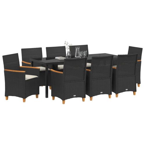 Комплект за хранене в градината 9 pcs Черно полиратан