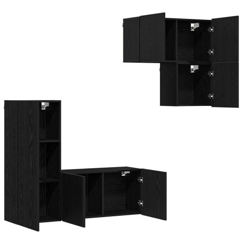 ТВ шкаф Монтиране на стена 4 pcs Черния дъб Инженерно дърво