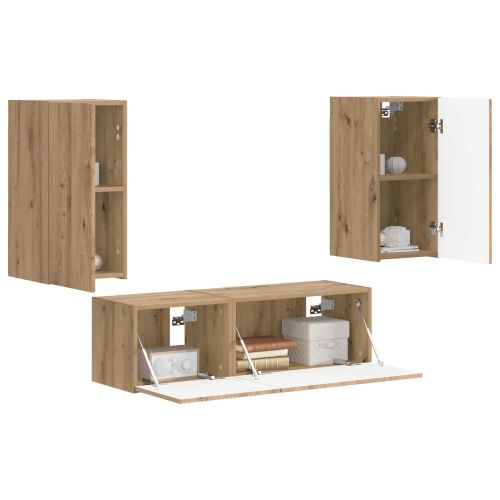 Комплект за стена на телевизор 4 pcs Дъб Инженерно дърво