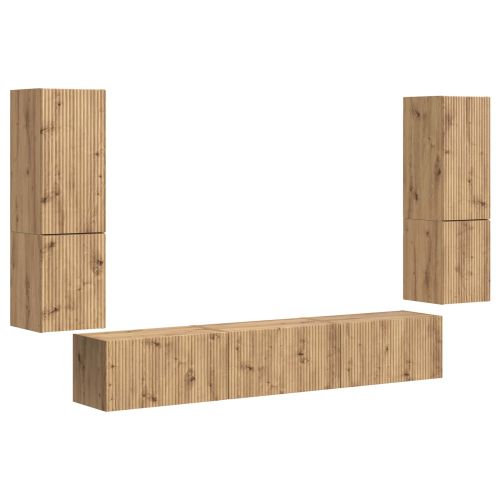 Комплект ТВ шкаф Монтиране на стена 4 pcs Дъб Инженерно дърво