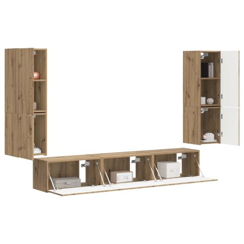Комплект ТВ шкаф 4 pcs Дъб Инженерно дърво