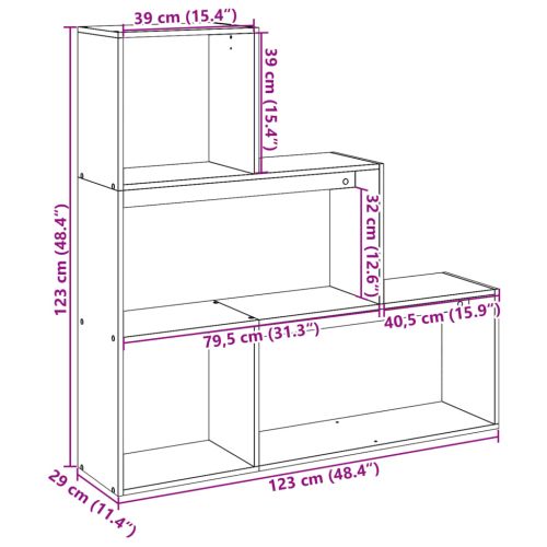 Разделител за стая / библиотека 3 нива старо дърво 123x29x123см