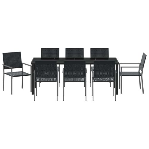 Комплект за хранене в градината 9 pcs Черно ПЕ ратан