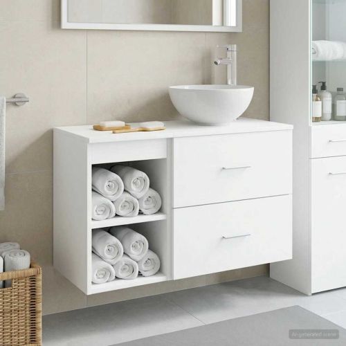 Комплект мебели за баня 2 pcs Бяло Инженерна дървесина