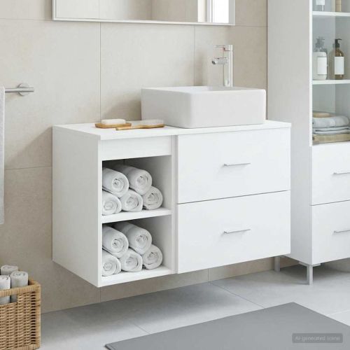Комплект мебели за баня 2 pcs Бяло Инженерна дървесина