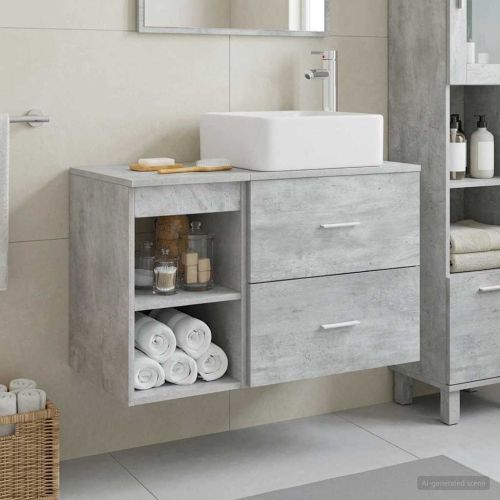 Комплект мебели за баня 2 pcs Бетонно сиво Инженерна дървесина