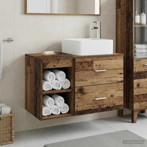 Комплект мебели за баня 2 pcs Старо дърво Инженерна дървесина