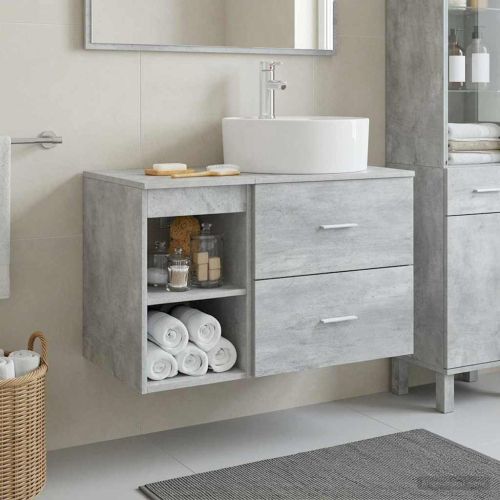 Комплект мебели за баня 2 pcs Бетонно сиво Инженерна дървесина