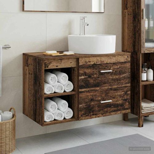 Комплект мебели за баня 2 pcs Старо дърво Инженерна дървесина