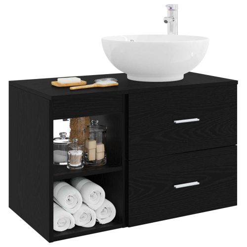 Комплект мебели за баня 2 pcs Черен дъб Инженерна дървесина