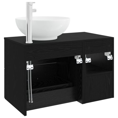 Комплект мебели за баня 2 pcs Черен дъб Инженерна дървесина