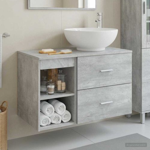 Комплект мебели за баня 2 pcs Бетонно сиво Инженерна дървесина