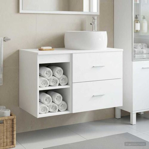 Комплект мебели за баня 2 pcs Бяло Инженерна дървесина