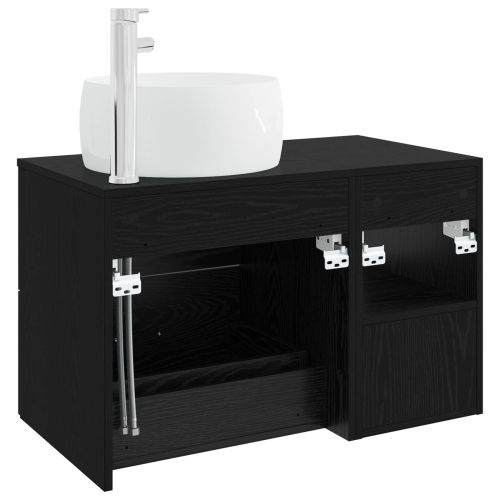 Комплект мебели за баня 2 pcs Черен дъб Инженерна дървесина