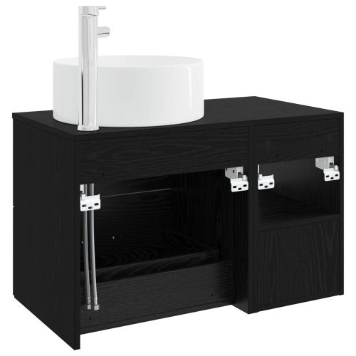 Комплект мебели за баня 2 pcs Черен дъб Инженерна дървесина
