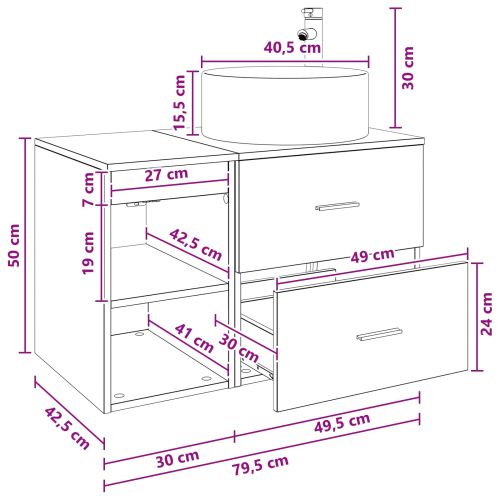 Комплект мебели за баня 2 pcs Опушен дъб Инженерна дървесина