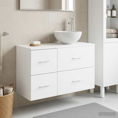 Комплект мебели за баня 2 pcs Бяло Инженерна дървесина