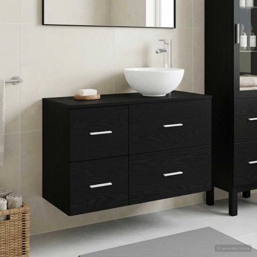 Комплект мебели за баня 2 pcs Черен дъб Инженерна дървесина