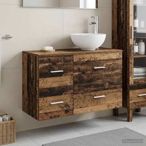 Комплект мебели за баня 2 pcs Старо дърво Инженерна дървесина