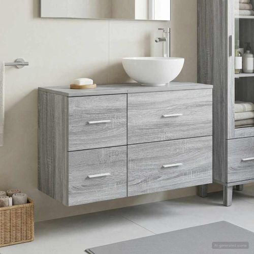Комплект мебели за баня 2 pcs Сив Сонома Инженерна дървесина