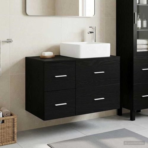 Комплект мебели за баня 2 pcs Черен дъб Инженерна дървесина