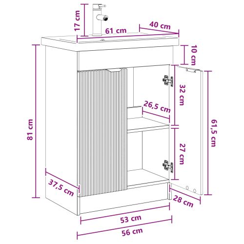 Комплект мебели за баня Старо дърво 56 x 37,5 x 81 см