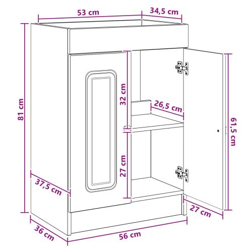 Комплект мебели за баня Опушен дъб 56 x 37,5 x 81 см
