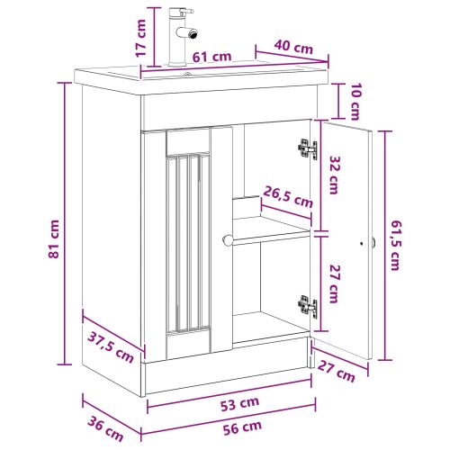 Комплект мебели за баня Опушен дъб 56 x 37,5 x 81 см