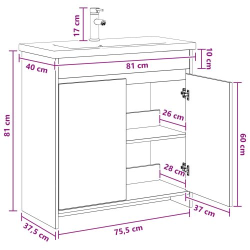 Комплект мебели за баня Опушен дъб 81 x 40 x 84,5 см