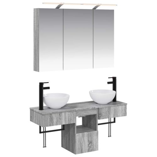 Комплект шкафове за баня 4 pcs Сив Сонома 100 x 14,5 x 70 см