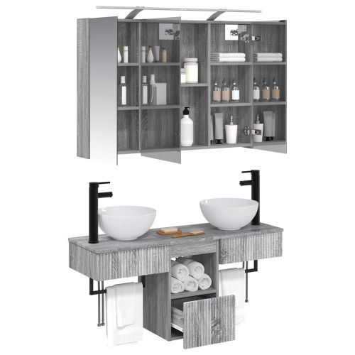 Комплект шкафове за баня 4 pcs Сив Сонома 100 x 14,5 x 70 см