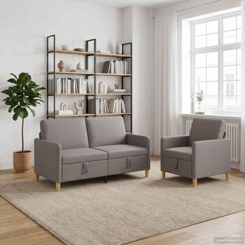 Диван комплект с пространство за съхранение 2 pcs Таупе
