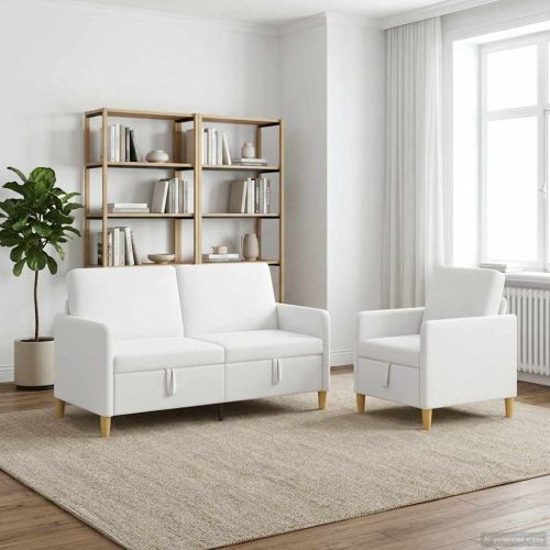 Диван комплект с пространство за съхранение 2 pcs Бяло