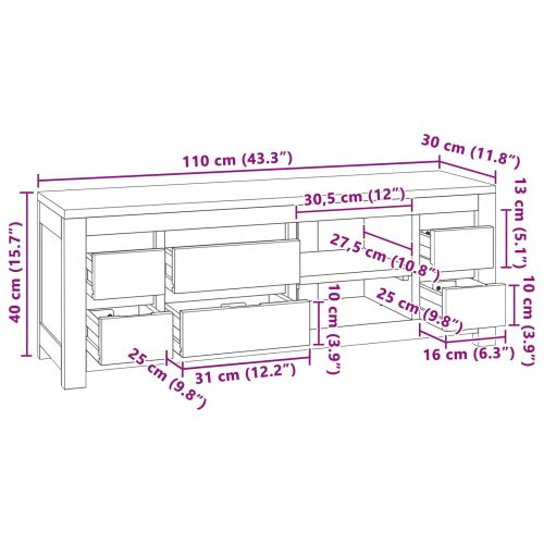 ТВ шкаф 110 x 30 x 40 cm Натурално Солидно тиково дърво