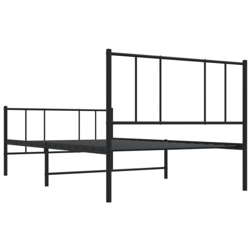 Метална рамка за легло с горна и долна табла, черна, 100x200 см