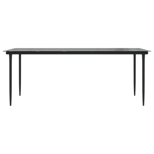 Градинска маса за хранене, черна, 200x100x74 см, стомана и закалено стъкло