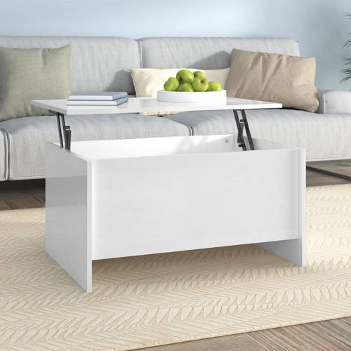 Кафе маса, бял гланц, 80x55,5x41,5 см, инженерно дърво