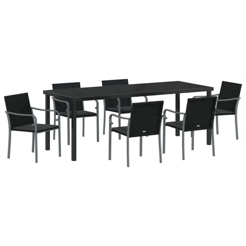 Комплект за хранене в градината 7 pcs Черен и Сив ПЕ ратан