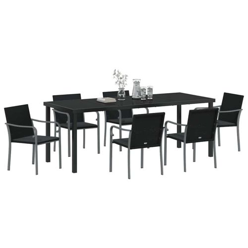 Комплект за хранене в градината 7 pcs Черен и Сив ПЕ ратан