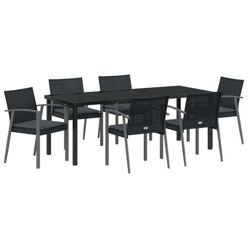 Комплект за хранене в градината 7 pcs Черен и Сив ПЕ ратан