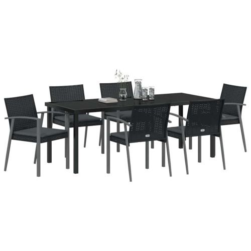 Комплект за хранене в градината 7 pcs Черен и Сив ПЕ ратан