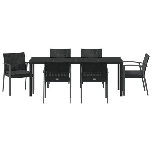 Комплект за хранене в градината 7 pcs Черен и Сив ПЕ ратан