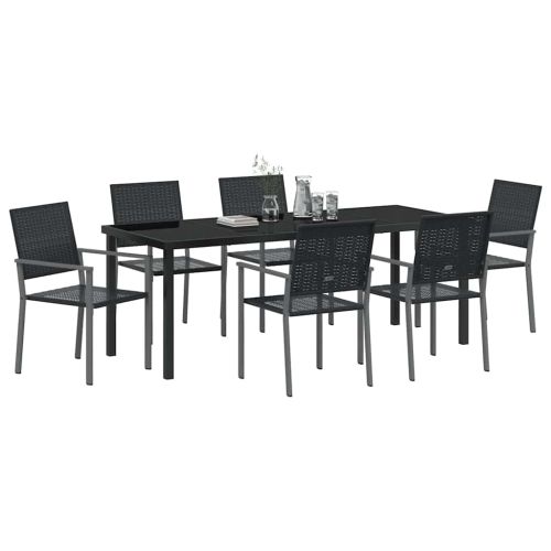 Комплект за хранене в градината 7 pcs Черно ПЕ ратан