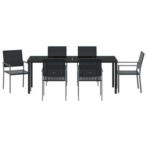 Комплект за хранене в градината 7 pcs Черно ПЕ ратан
