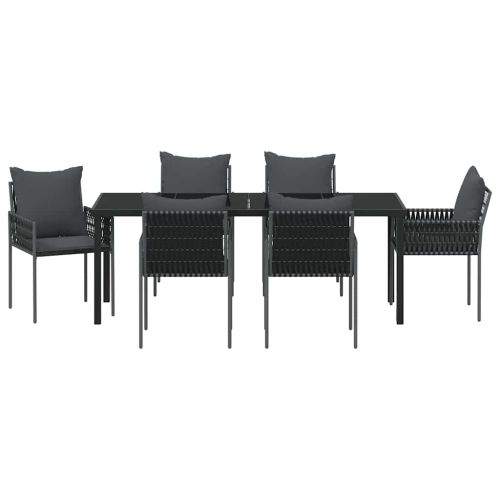 Комплект за хранене в градината 7 pcs Черен и Сив ПЕ ратан