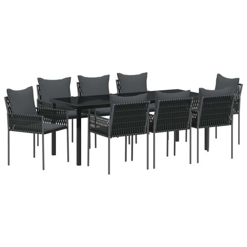 Комплект за хранене в градината 9 pcs Черен и Сив ПЕ ратан
