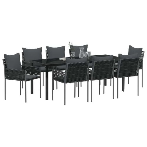 Комплект за хранене в градината 9 pcs Черен и Сив ПЕ ратан