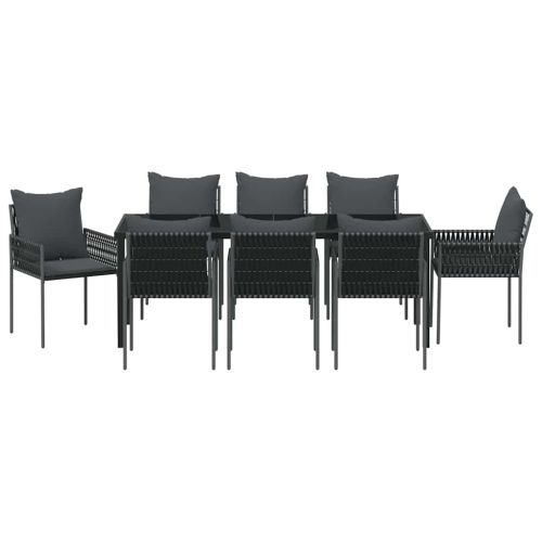 Комплект за хранене в градината 9 pcs Черен и Сив ПЕ ратан