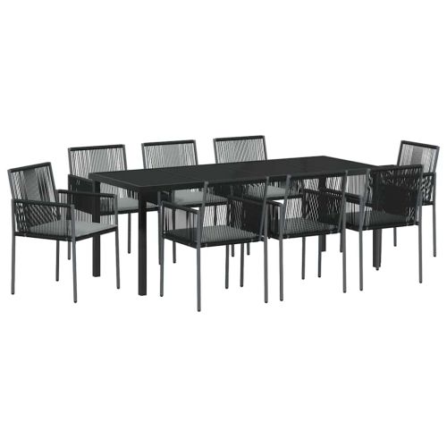 Комплект за хранене в градината 9 pcs Черно ПЕ ратан