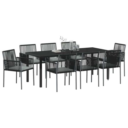 Комплект за хранене в градината 9 pcs Черно ПЕ ратан
